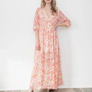 NWT Coco + Jaimeson Multicolor Floral Print Maxi w/Side Slit Dress Size Medium